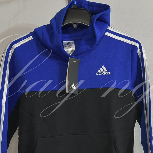 Adidas Boys' Youth Pullover Fleece Hoodie‎ BLUE/BLACK - Picture 1 of 6